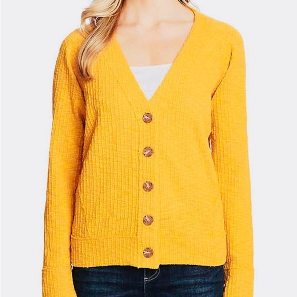 Two by Vince Camuto Cardigan Women's Yellow Sweater Button Up Vneck Casual Small - Picture 10 of 10